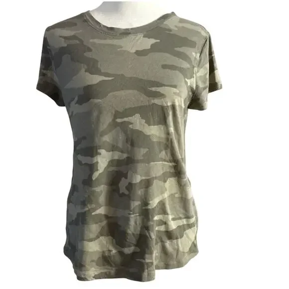 Athleta Green Camo Camouflage T-Shirt Crew Neck Short Cap Sleeve Women's Sz S - Picture 3 of 8